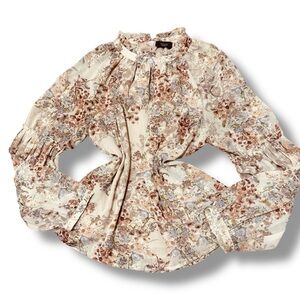 Vici Cream Beige Floral Ruffle Blouse – Size Large